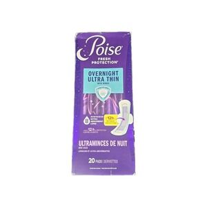 Poise Overnight Ultra Thin Incontinence Pads, Ultimate Absorbency - 20 Count
